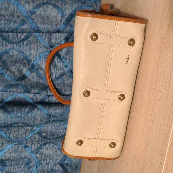SOLD Dooney & Bourke London Tan and Cream Satchel with Vintage Charm Crossbody - Picture 7 of 8